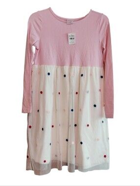 NWT Hanna Andersson Sprinkle Pink Top Cream Tulle Dress with Multicolor Dots